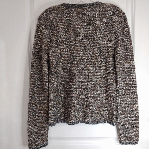 CAbi Grey Brown Sweater Jacket Mixed Tweed LS Double Breasted Hidden Snaps S - Picture 2 of 10